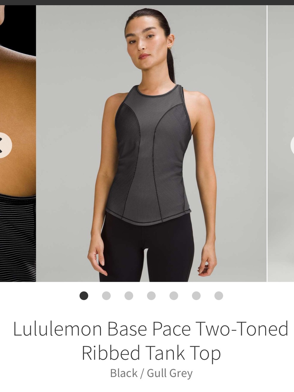 Lululemon Base Pace Two-Toned Ribbed Tank Top - Black/Gull Grey